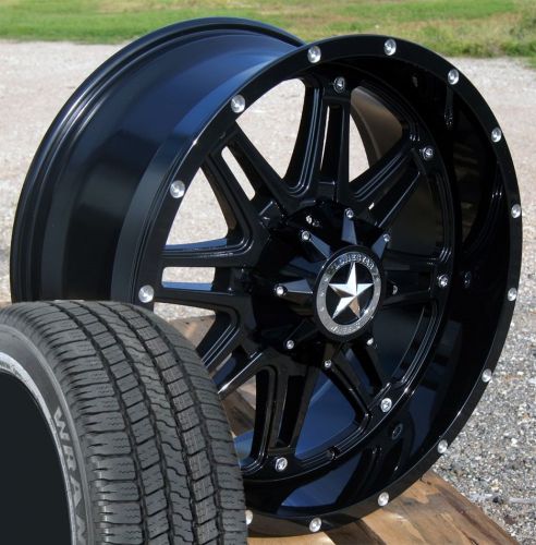 20&#034; gloss black lonestar outlaw wheels tires chevy ford 275/55/20 20x9 6 lug