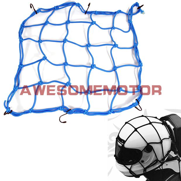 Motorcycle bungee helmet luggage mesh web cargo net kits blue 6 hooks brand new