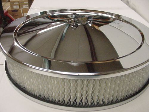 14&#034; plain chrome air cleaner kit 3&#034; filter breather sbc chevy holley rat ford