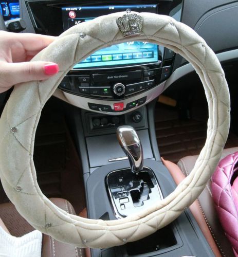 Luxury crown crystal stitches velvet car steering wheel cover 38cm m size