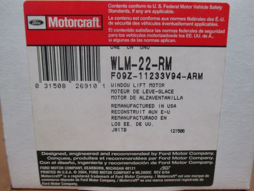 Reman oem window lift motor wlm-22-rm (front right) various 1987-1994 ford