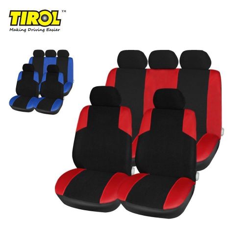 Tirol 9pc full car seat cover set black mesh+red/blue air bag friendly sedan