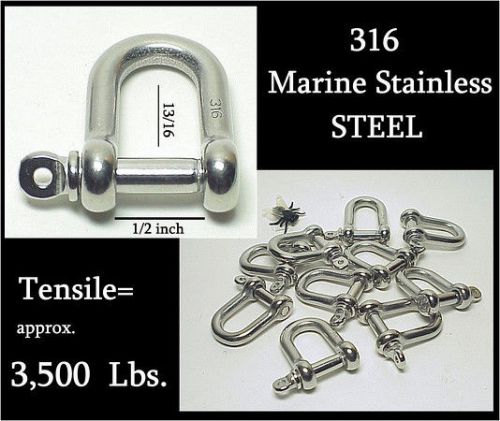 1/4 x 10 stainless steel grade 316   d shackles   10 pc. for one bid