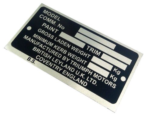 Top quality custom aluminium anodized etched plate for triumph motors-10 pieces