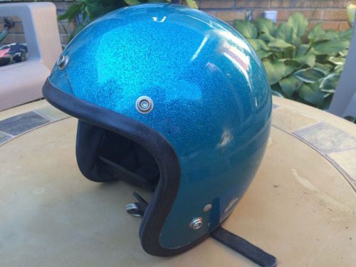 Vintage 1966 shoei ds-d3 motorcycle helmet blue metal flake sz m $20 buy it now