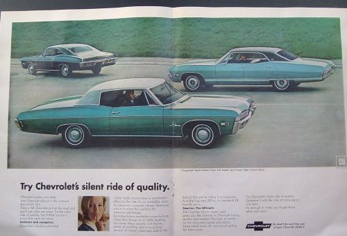 1968 chevrolet impala general motors caprice 2 pg print car ad gift 1967 1969