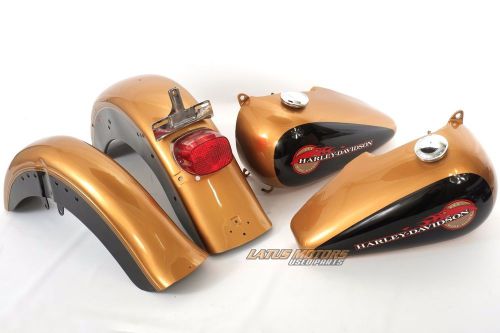 Aftermarket wide glide shovelhead paint set black/gold fuel tank fenders harley