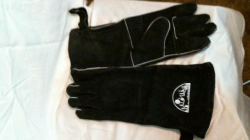 Black leather biker or snowmobile gloves w/embroidery