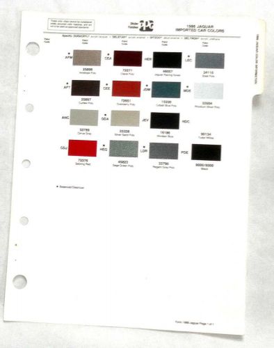 1986 jaguar ppg  color paint chip chart all models  original