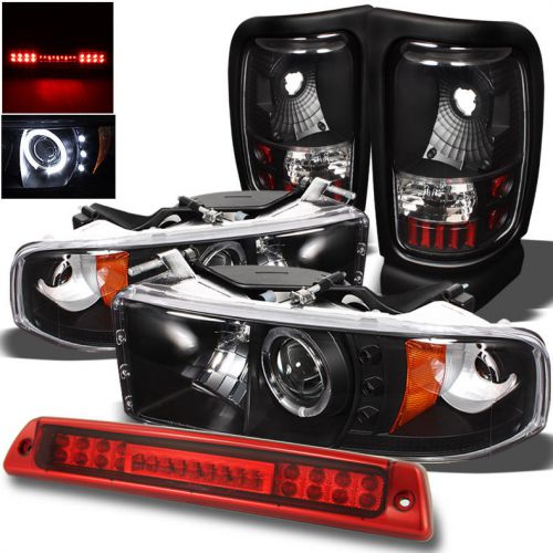Fit 94-01 ram black halo projector headlights + tail lights + red led 3rd brake
