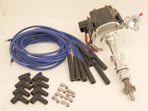 Ford fe 428 390 360 352 hei distributor black cap &amp; blue spark plug wire  kit