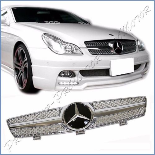 Fit benz w219 sedan 2005-08 cls350 cls500 shiny chrome fin dtr look front grille