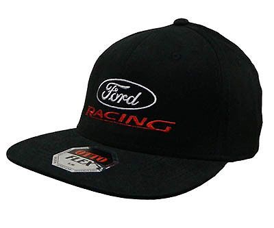 Ford racing embroidered on a flex fit flat brim otto cap with a flex fit