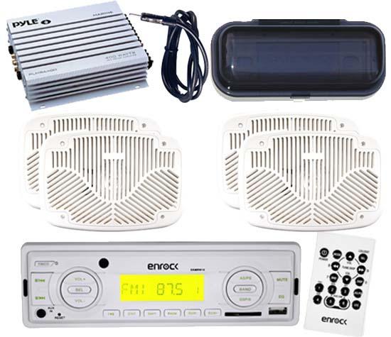 New enrock 200w white usb aux input radio 4 x 6x9 speakers cover amp antenna kit