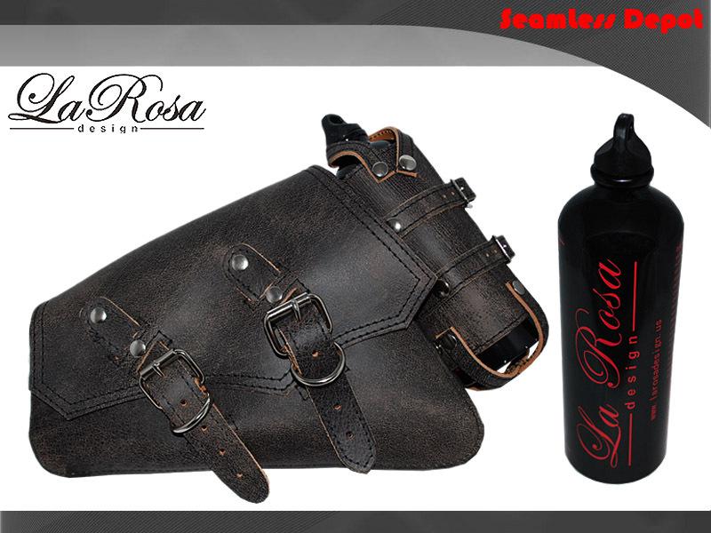 Larosa rustic black leather sharp flap harley sportster xl saddlebag + fuel can