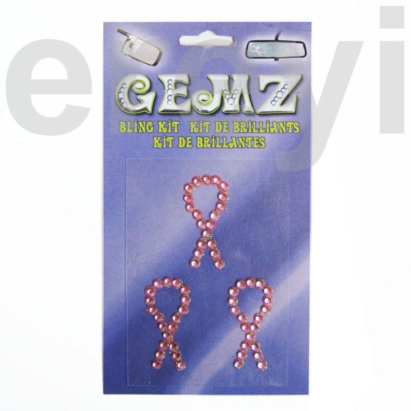 Pink ribbon gemz bling stickers fight breast cancer show your support cell decal