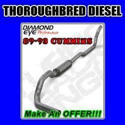 Diamond eye 89-93 cummins 5.9l 4" aluminized turbo back single exhaust k4209a