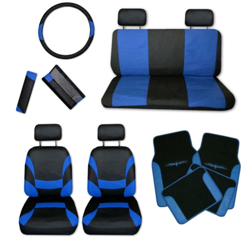 Xtreme faux leather blue black seat covers set and blue tattoo floor mats #d