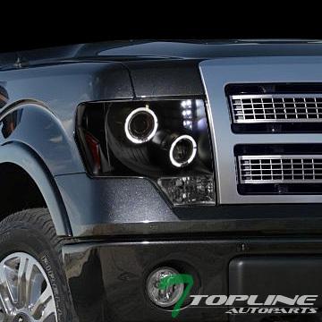 Black daytime led dual halo projector head lights signal am 2009-2012 ford f150