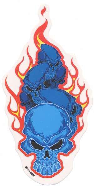 7 flaming blue skulls awesome vinyl sticker/boat decal