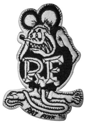 Rat fink patch small b&w ed roth hot rod custom gasser jacket hat vtg style logo