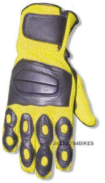 New leather mesh gloves motorcycle bike glove yellow l