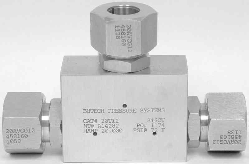 Butech hydraulic tee fitting 3/4"x3/4"x3/4" medium pressure autoclave swagelok