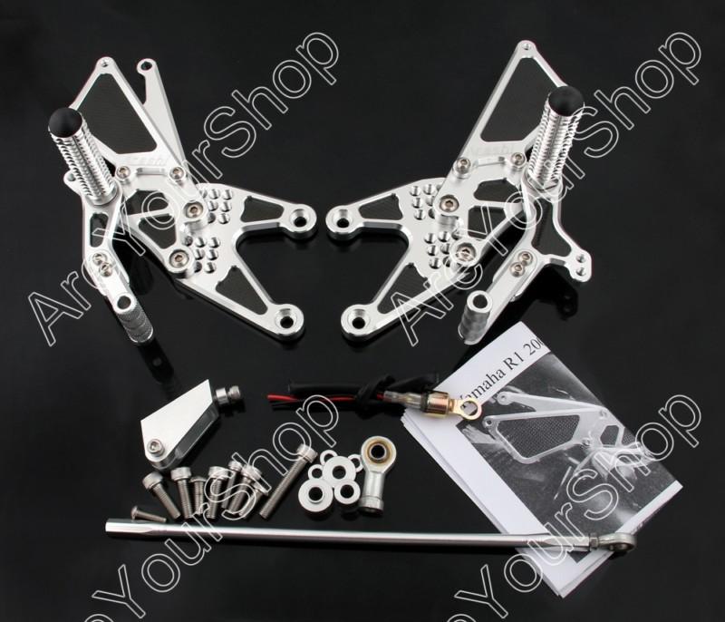 Rearset rear set footpegs adjustable with carbon fiber yamaha r1 07-08 silver