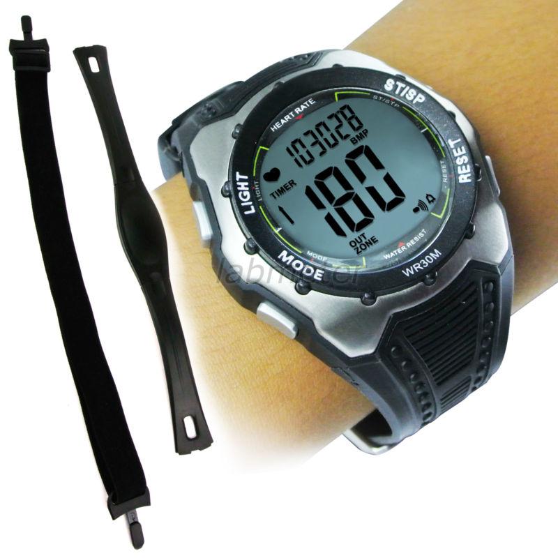 Fitness pulse heart rate monitor watch & chest strap w/ heart rate zone alarm, 