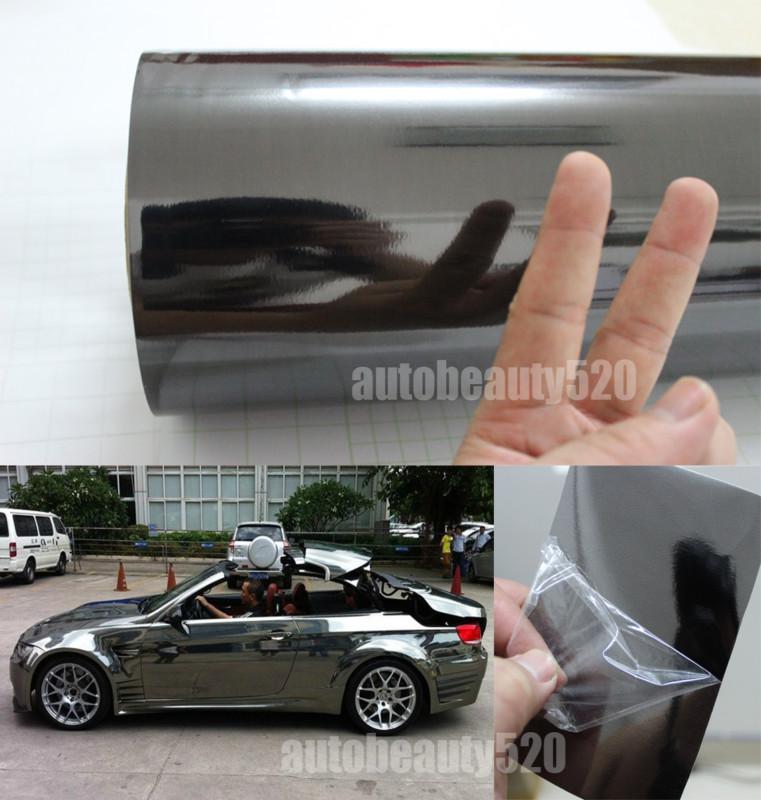 Free express - 30" x 32.8yards car mirror chrome black wrap vinyl sticker film