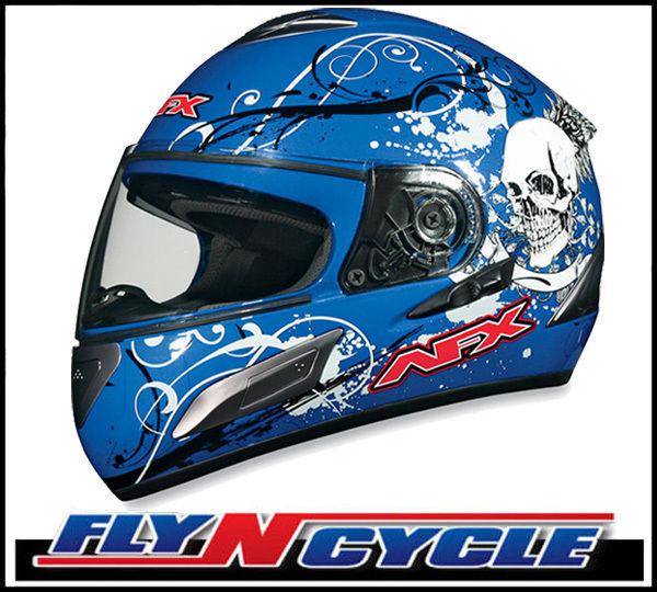 Afx fx-100 sun shield blue skull 2xl full face motorcycle helmet dot xxl