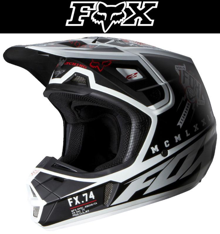 Fox racing v2 overseer black white dirt bike helmet motocross mx atv 2014