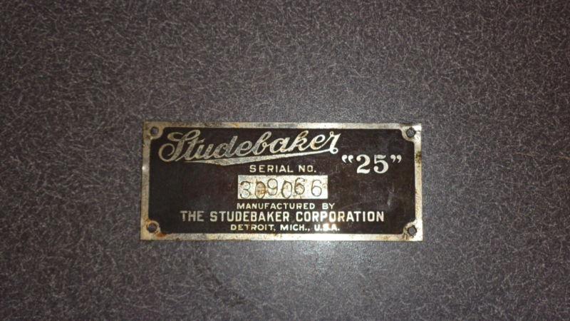 Vintage body id ientification tag badge plate studebaker model 25 1913 1914 1915