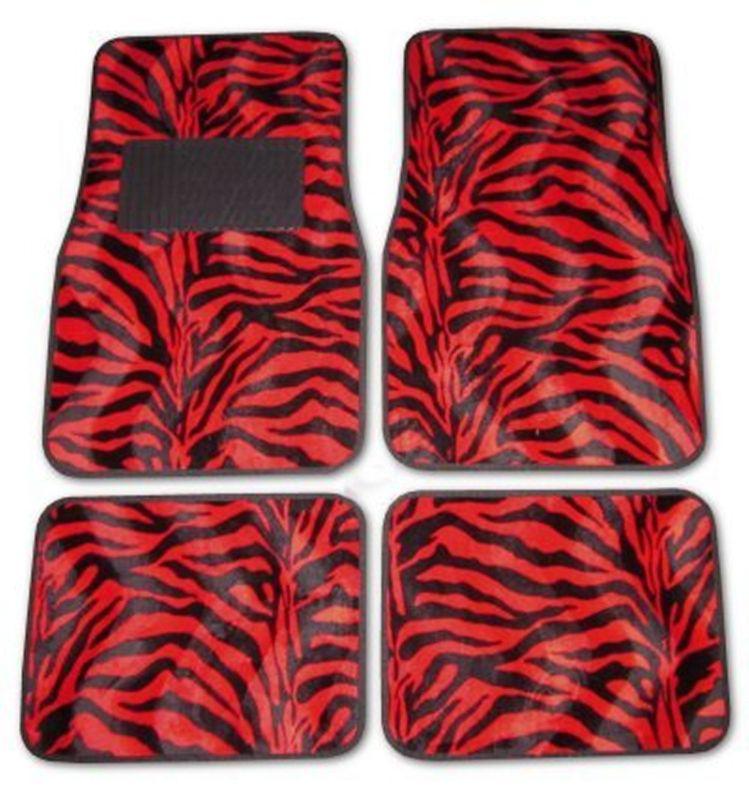Zebra black red universal car front rear floor mats w/ drivers side heel pad k