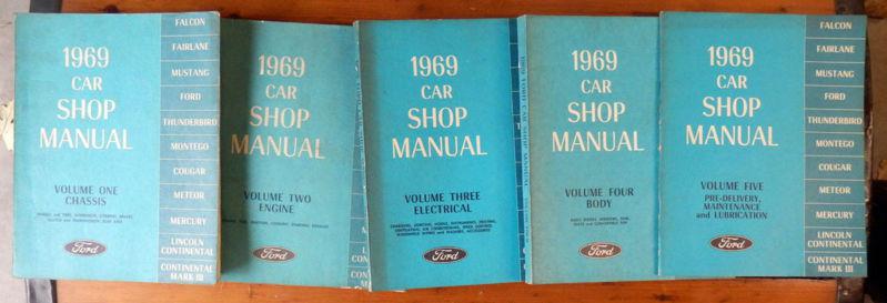 Ford 1969 car shop manuals set of 5 mustang cougar lincoln mercury fairlane