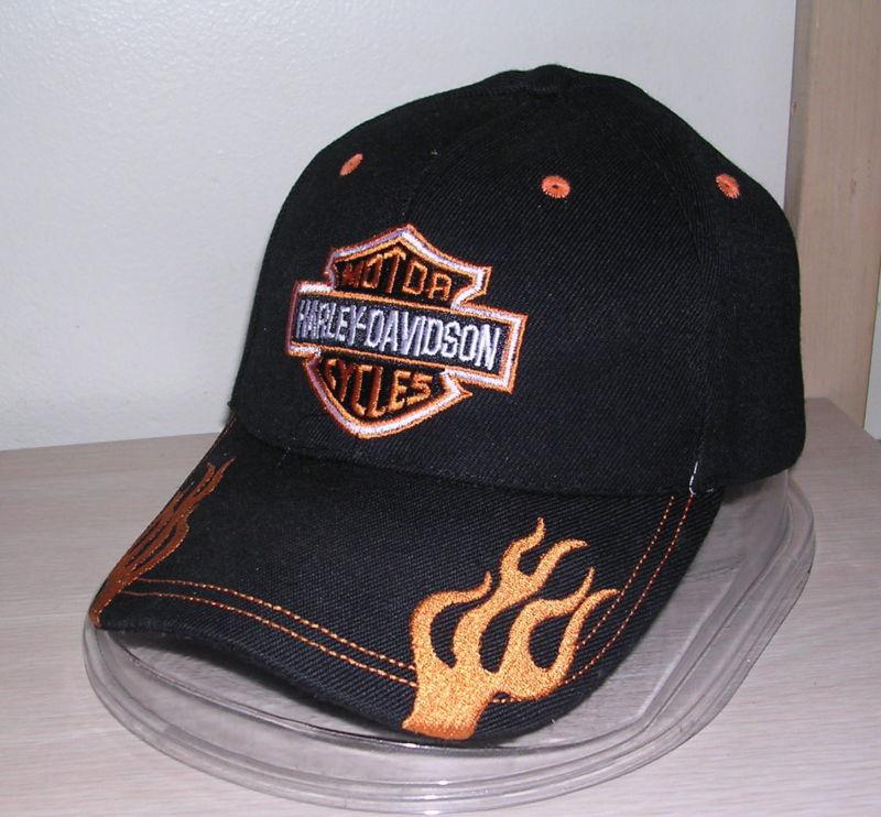 Harley-davidson baseball style cap/hat-adjustable velcro-black w/ orange flames