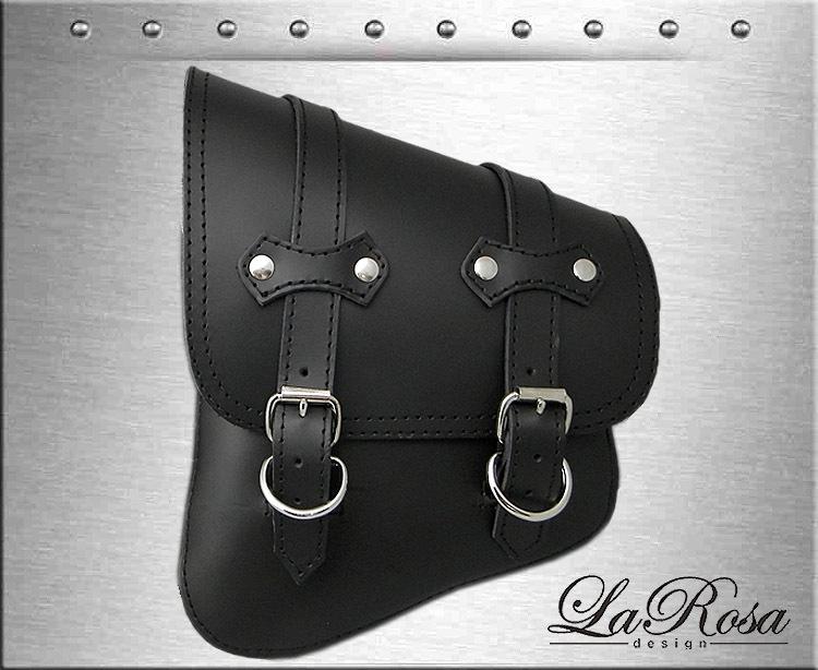 Larosa clasick black leather harley softail bobber left solo mount saddlebag