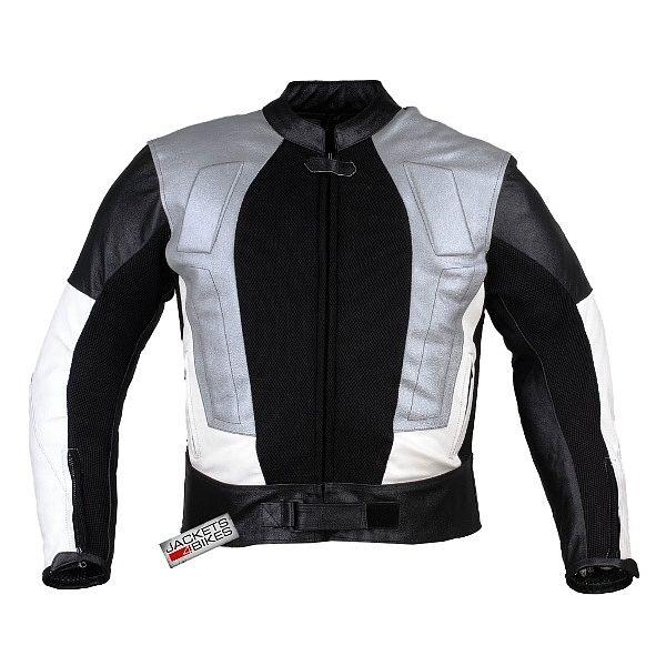Power mens motorcycle leather jacket armor silver xxl