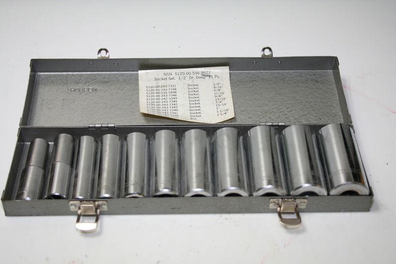 Thorsen deep well standard socket set 1/2 drive made in usa 11 pieces in case