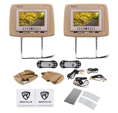Rockville rvd72-bg 7” beige dual dvd/usb/sd car headrest monitors+video games