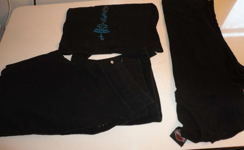 Womens black pants + 2 shirt genuine harley davidson graphics motorcycle clothes