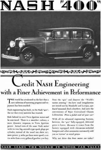 Nash 1929 - nash ad - nash 400 - credit nash engineering with a finer achievemen