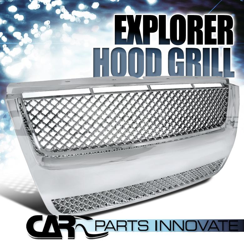 Ford 07-10 explorer sport trac mesh chrome front hood bumper grill grille