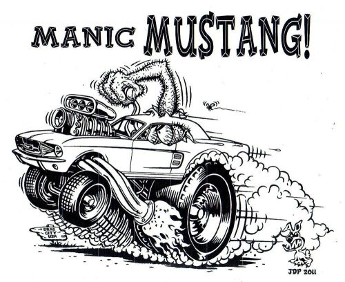 Manic mustang! weirdo hot rod t-shirt - 2xlarge - brand new design!