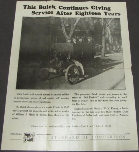 1905 1923 buick18 years of service original sales poster 1905 model c