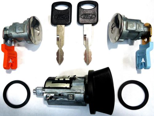 Ford ignition switch lock cylinder + pair (2) door lock cylinder w/2 logo keys