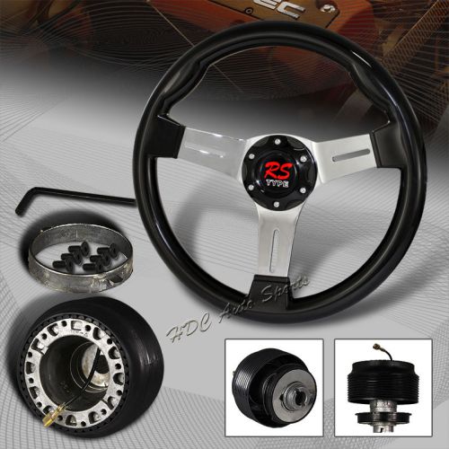 Jdm 350mm 6 hole black wood chrome 3-spoke steering wheel + for mitsubishi hub