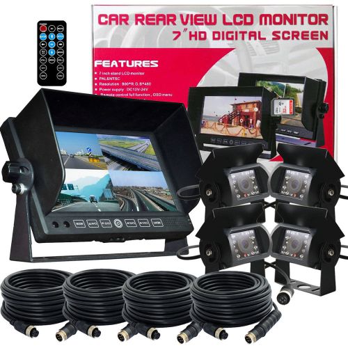 7&#034; quad split screen monitor with dvr 4x ccd rear view camera system for truck