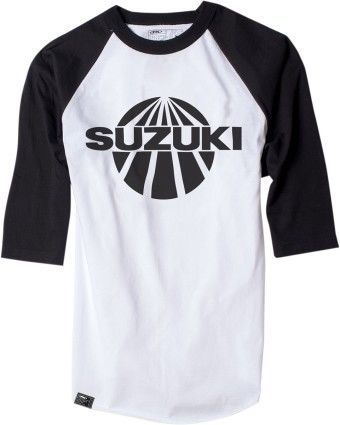 Factory effex suzuki mens 3/4 sleeve baseball t-shirt vintage white/black