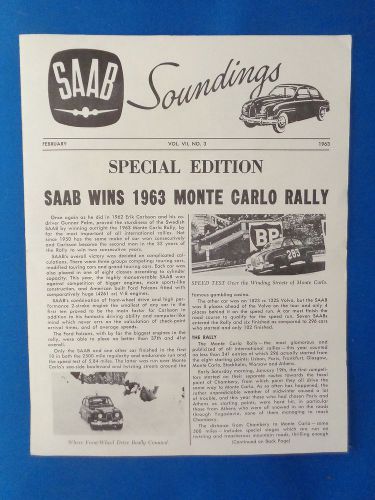 1963 saab soundings  february vol vii, no.3  newsletter wins at monte carlo